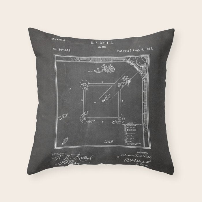Baseball Patent - Sports Fan Softball Baseball Art - Black Chalkboard Throw Pillow Gallery Image 6
