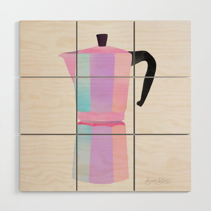 Neon Coffee Moka Pot Wood Wall Art Gallery Image 1