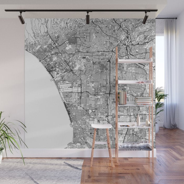 Los Angeles White Map Wall Mural Gallery Image 1