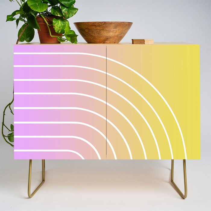 Ombre Arch IV Pink Yellow Sunrise Gradient Modern Geometric Lines Credenza Gallery Image 1