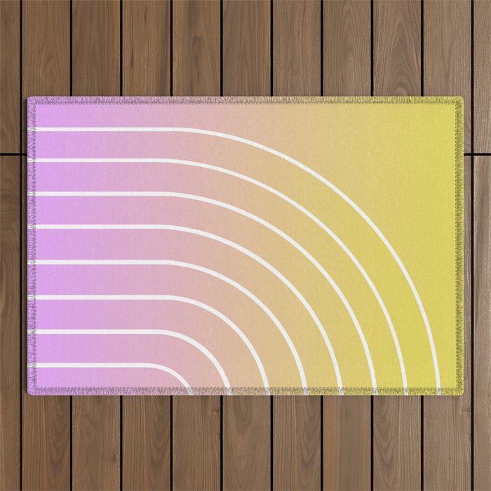 Ombre Arch IV Pink Yellow Sunrise Gradient Modern Geometric Lines Outdoor Rug Gallery Image 1