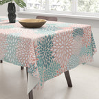 Festive, Floral Prints, Teal, Peach, Coral Tablecloth Gallery Image 3