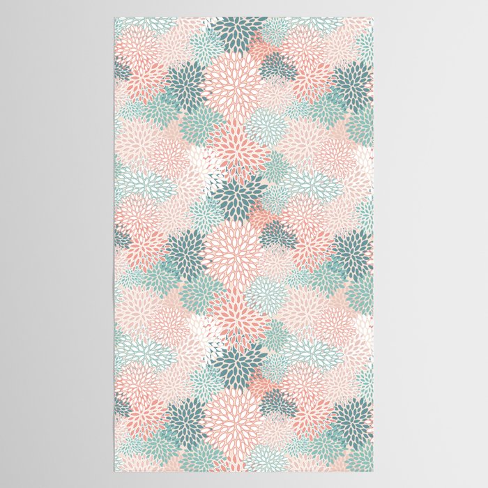 Festive, Floral Prints, Teal, Peach, Coral Tablecloth Gallery Image 2