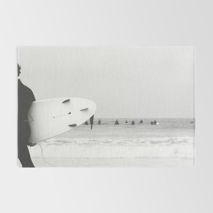 Catch a Wave - Abstract Surf Board photography - Black and White Surfer - Ocean Sea Travel photo Rug Gallery Image 2