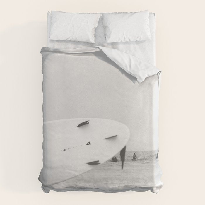 Catch a Wave - Abstract Surf Board photography - Black and White Surfer - Ocean Sea Travel photo Duvet Cover Gallery Image 6