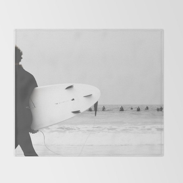 Catch a Wave - Abstract Surf Board photography - Black and White Surfer - Ocean Sea Travel photo Throw Blanket Gallery Image 2