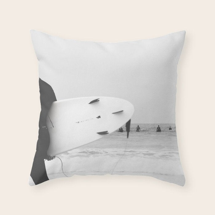 Catch a Wave - Abstract Surf Board photography - Black and White Surfer - Ocean Sea Travel photo Throw Pillow Gallery Image 1