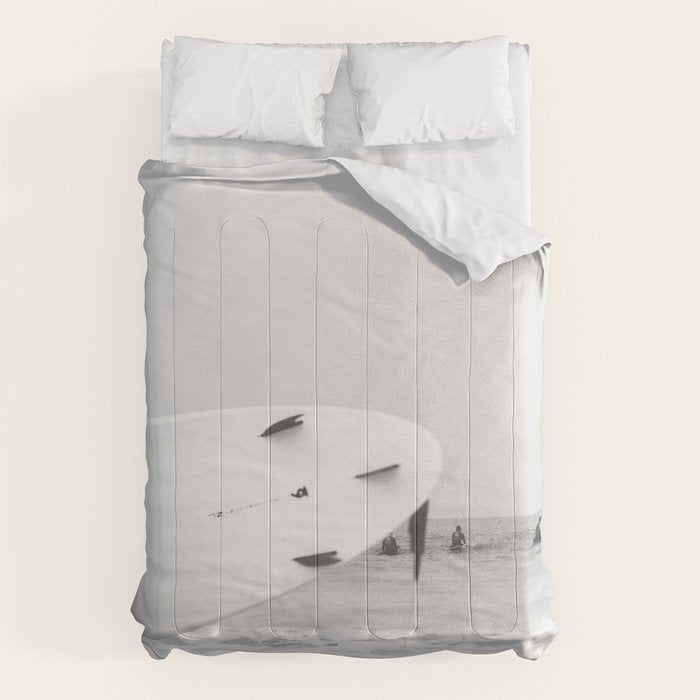 Catch a Wave - Abstract Surf Board photography - Black and White Surfer - Ocean Sea Travel photo Comforter Gallery Image 6