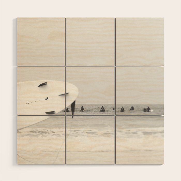 Catch a Wave - Abstract Surf Board photography - Black and White Surfer - Ocean Sea Travel photo Wood Wall Art Gallery Image 1