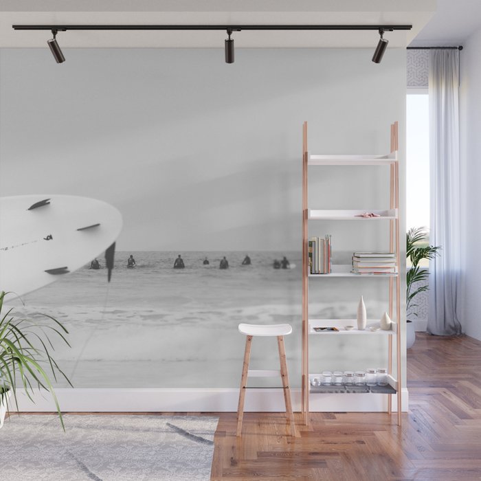 Catch a Wave - Abstract Surf Board photography - Black and White Surfer - Ocean Sea Travel photo Wall Mural Gallery Image 1