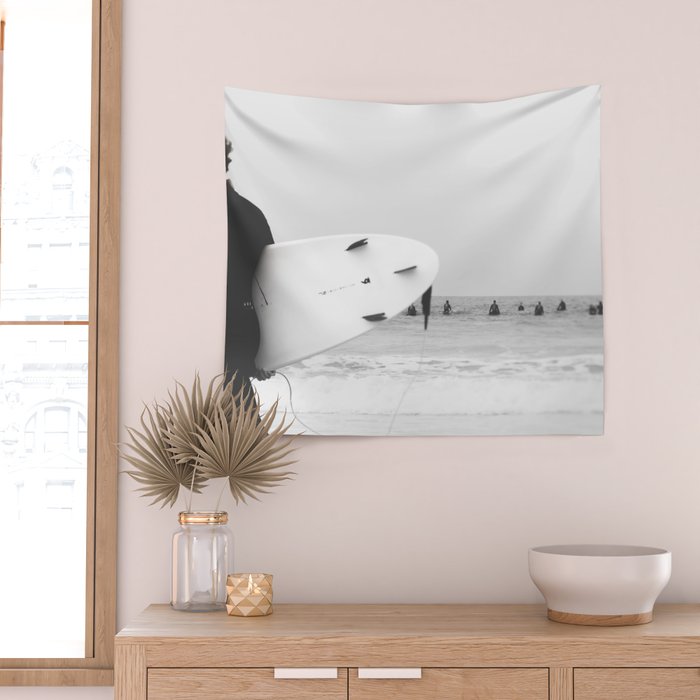 Catch a Wave - Abstract Surf Board photography - Black and White Surfer - Ocean Sea Travel photo Wall Tapestry Gallery Image 2