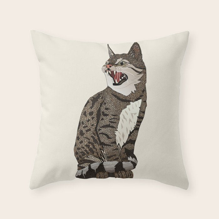 Indian desert cat off white Throw Pillow Gallery Image 6