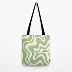Retro Liquid Swirl Abstract Pattern in Light Sage Green and Cream Tote Bag Gallery Image 2