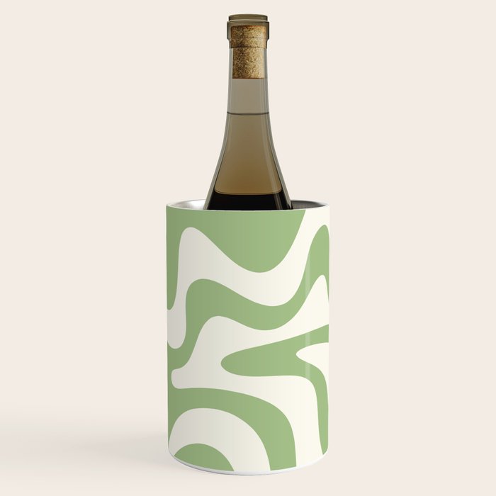 Retro Liquid Swirl Abstract Pattern in Light Sage Green and Cream Wine Chiller Gallery Image 3