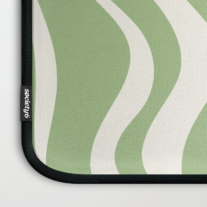 Retro Liquid Swirl Abstract Pattern in Light Sage Green and Cream Laptop Sleeve Gallery Image 3