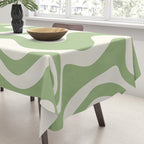 Retro Liquid Swirl Abstract Pattern in Light Sage Green and Cream Tablecloth Gallery Image 3