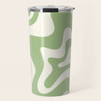 Retro Liquid Swirl Abstract Pattern in Light Sage Green and Cream Travel Mug Gallery Image 1