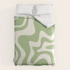 Retro Liquid Swirl Abstract Pattern in Light Sage Green and Cream Comforter Gallery Image 6