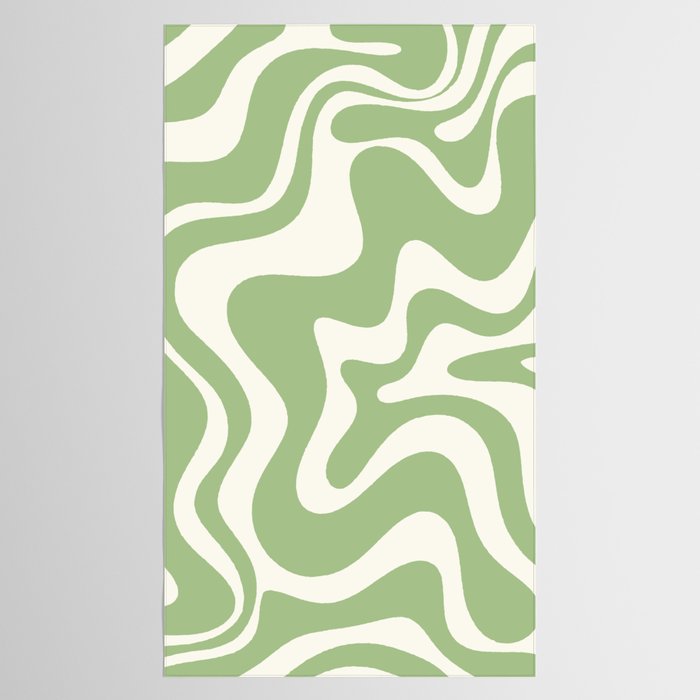 Retro Liquid Swirl Abstract Pattern in Light Sage Green and Cream Tablecloth Gallery Image 2