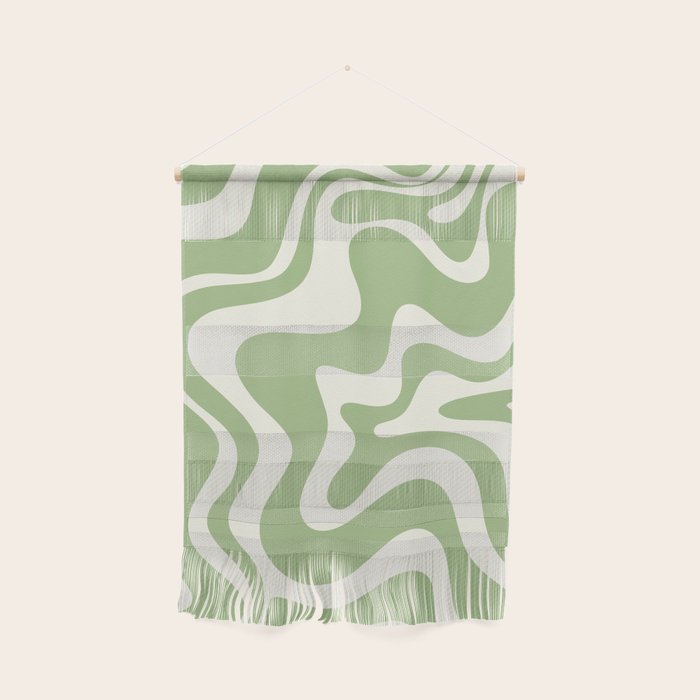Retro Liquid Swirl Abstract Pattern in Light Sage Green and Cream Wall Hanging Gallery Image 1