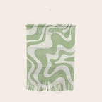 Retro Liquid Swirl Abstract Pattern in Light Sage Green and Cream Wall Hanging Gallery Image 1
