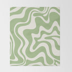 Retro Liquid Swirl Abstract Pattern in Light Sage Green and Cream Throw Blanket Gallery Image 2