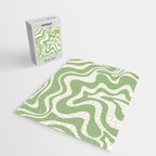 Retro Liquid Swirl Abstract Pattern in Light Sage Green and Cream Jigsaw Puzzle Gallery Image 2