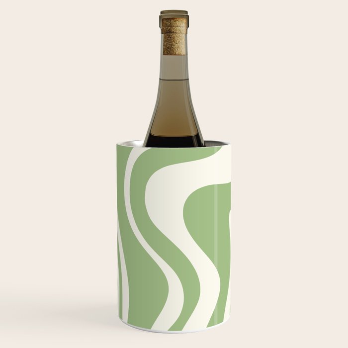 Retro Liquid Swirl Abstract Pattern in Light Sage Green and Cream Wine Chiller Gallery Image 2