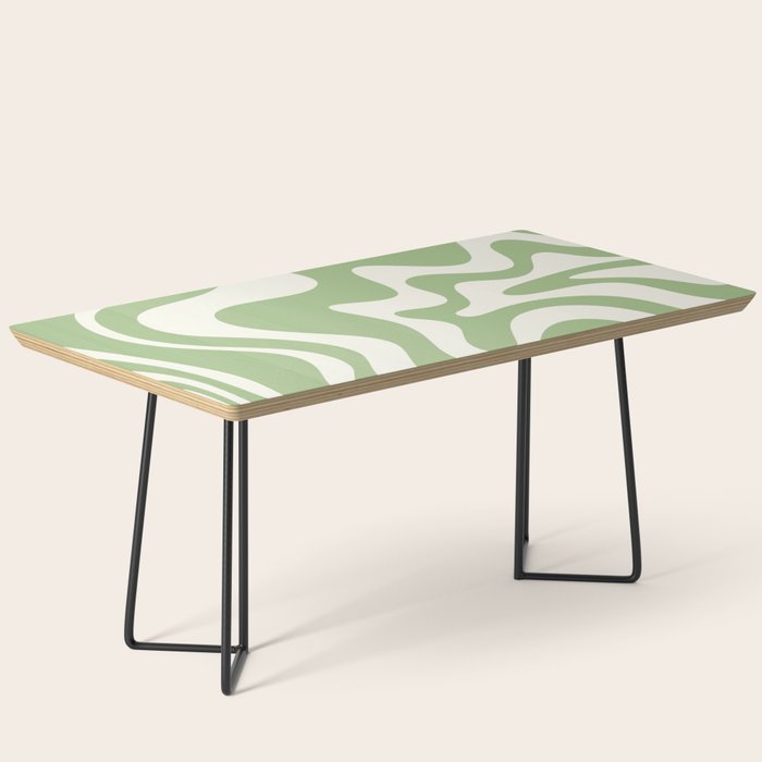 Retro Liquid Swirl Abstract Pattern in Light Sage Green and Cream Coffee Table Gallery Image 1