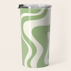 Retro Liquid Swirl Abstract Pattern in Light Sage Green and Cream Travel Mug Gallery Image 3