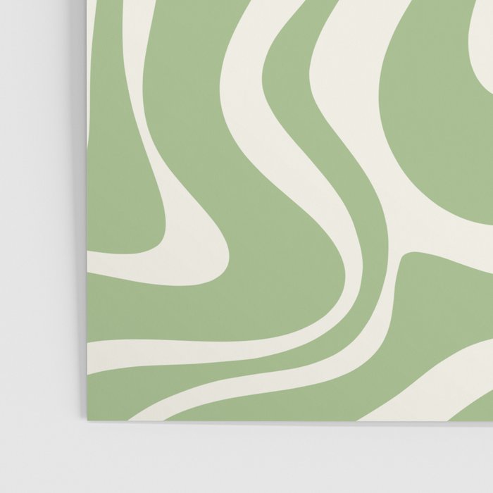 Retro Liquid Swirl Abstract Pattern in Light Sage Green and Cream Poster Gallery Image 3