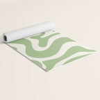 Retro Liquid Swirl Abstract Pattern in Light Sage Green and Cream Yoga Mat Gallery Image 2