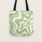 Retro Liquid Swirl Abstract Pattern in Light Sage Green and Cream Tote Bag Gallery Image 1