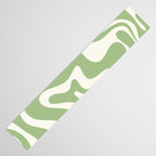 Retro Liquid Swirl Abstract Pattern in Light Sage Green and Cream Table Runner Gallery Image 3