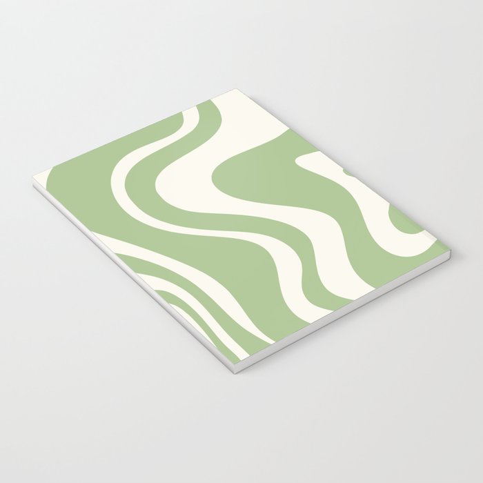 Retro Liquid Swirl Abstract Pattern in Light Sage Green and Cream Notebook Gallery Image 3
