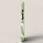 Retro Liquid Swirl Abstract Pattern in Light Sage Green and Cream iPhone Case Gallery Image 2