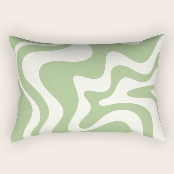Retro Liquid Swirl Abstract Pattern in Light Sage Green and Cream Rectangular Pillow Gallery Image 2