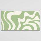 Retro Liquid Swirl Abstract Pattern in Light Sage Green and Cream Desk Mat Gallery Image 3