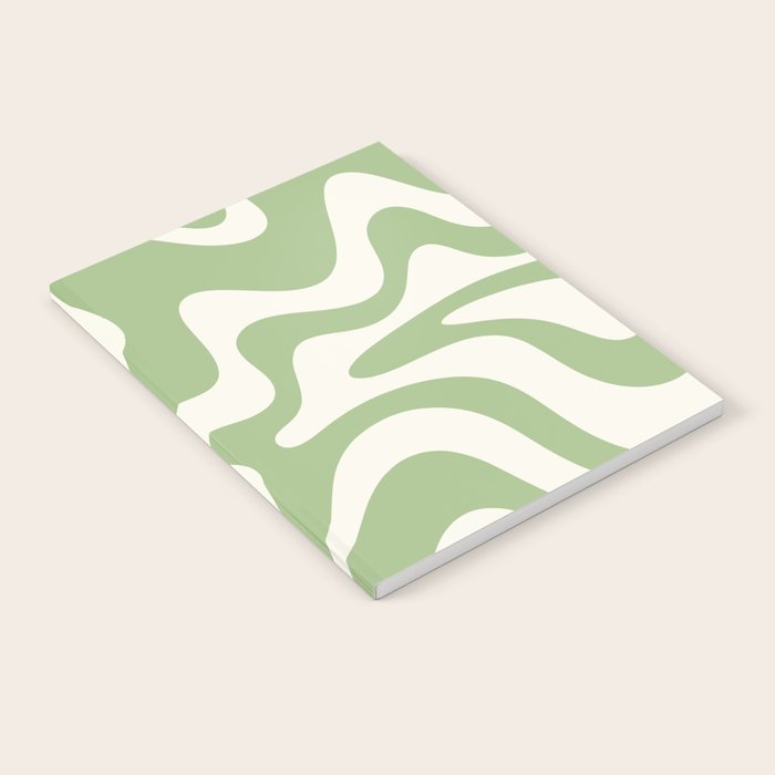 Retro Liquid Swirl Abstract Pattern in Light Sage Green and Cream Notebook Gallery Image 2