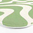 Retro Liquid Swirl Abstract Pattern in Light Sage Green and Cream Bath Mat Gallery Image 3