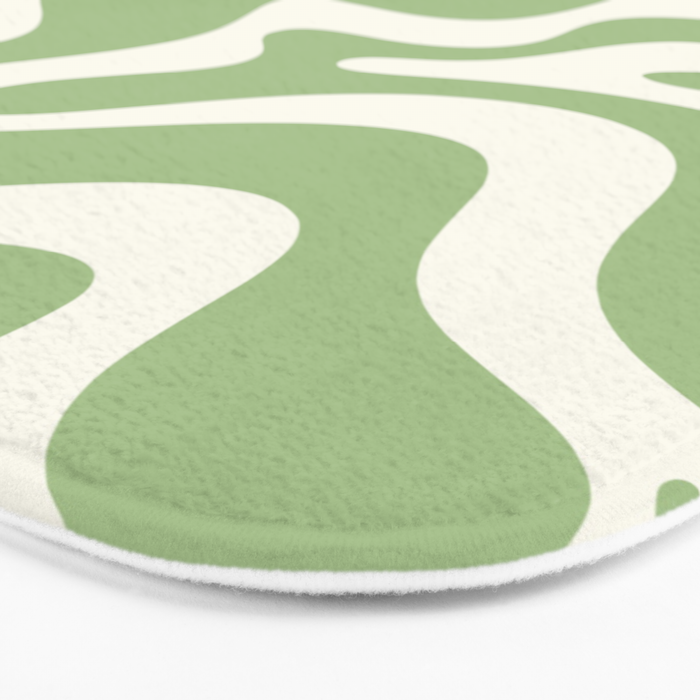 Retro Liquid Swirl Abstract Pattern in Light Sage Green and Cream Bath Mat Gallery Image 3