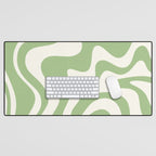 Retro Liquid Swirl Abstract Pattern in Light Sage Green and Cream Desk Mat Gallery Image 1