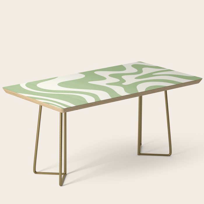Retro Liquid Swirl Abstract Pattern in Light Sage Green and Cream Coffee Table Gallery Image 2