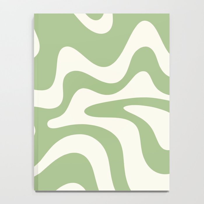 Retro Liquid Swirl Abstract Pattern in Light Sage Green and Cream Notebook Gallery Image 4