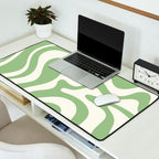 Retro Liquid Swirl Abstract Pattern in Light Sage Green and Cream Desk Mat Gallery Image 2