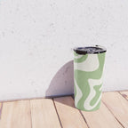 Retro Liquid Swirl Abstract Pattern in Light Sage Green and Cream Travel Mug Gallery Image 4