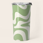 Retro Liquid Swirl Abstract Pattern in Light Sage Green and Cream Travel Mug Gallery Image 2
