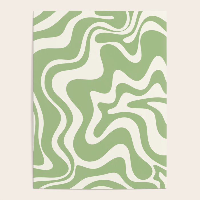 Retro Liquid Swirl Abstract Pattern in Light Sage Green and Cream Poster Gallery Image 4