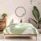 Retro Liquid Swirl Abstract Pattern in Light Sage Green and Cream Comforter Gallery Image 3