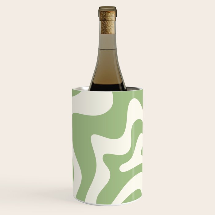 Retro Liquid Swirl Abstract Pattern in Light Sage Green and Cream Wine Chiller Gallery Image 1